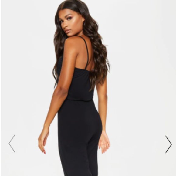 BLACK STRAPPY JERSEY CULOTTE JUMPSUIT - Picture 4 of 5